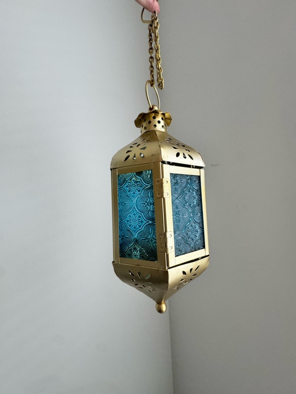 Gold and Teal Moroccan Hanging Lantern - Home Accent